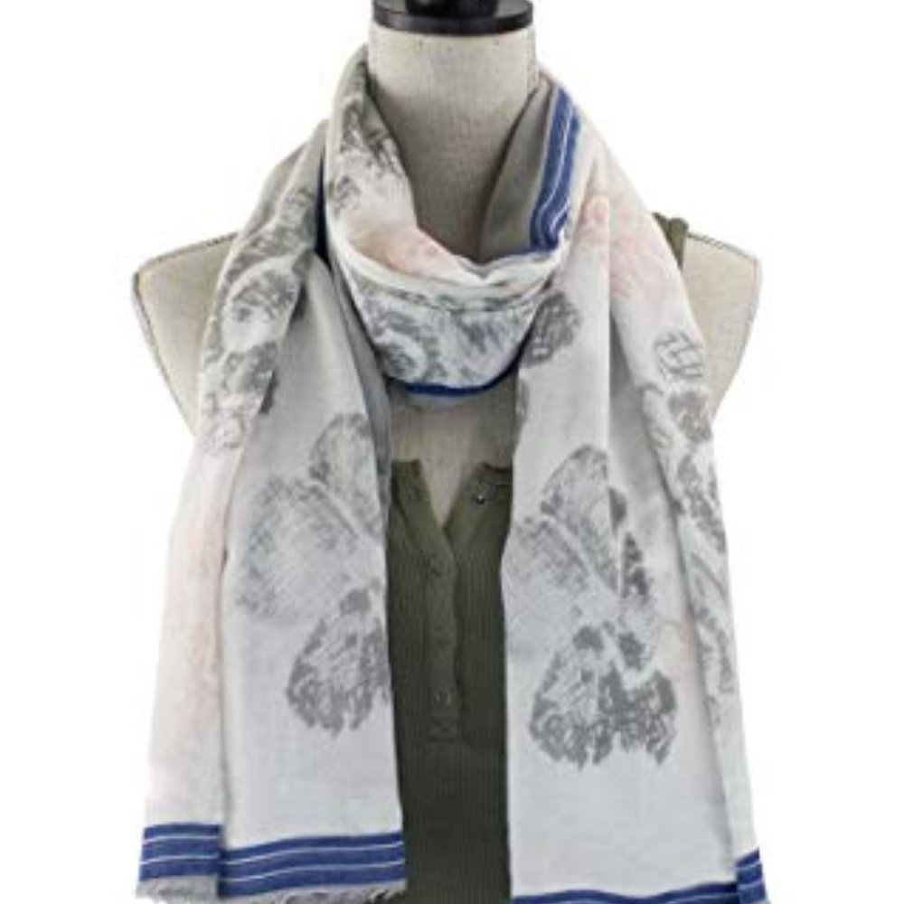 Watercolor Flower Frayed Cotton-Viscose Women Scarf